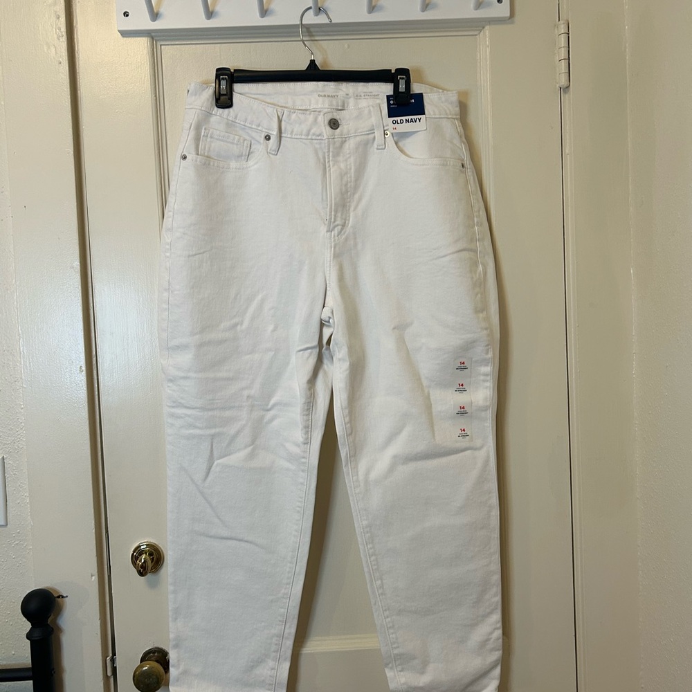Old Navy Women's White High-Rise Straight Jeans